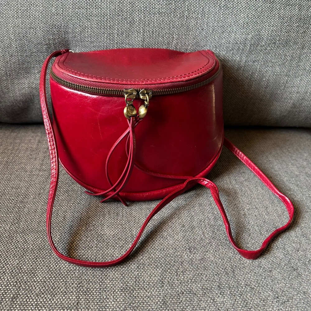 Hobo The Original Red Leather Foster Crossbody Bag Semi Circle Tassel